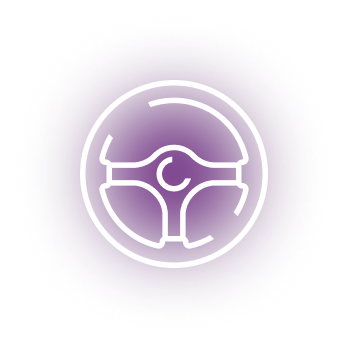 Purple circle with steering wheel.