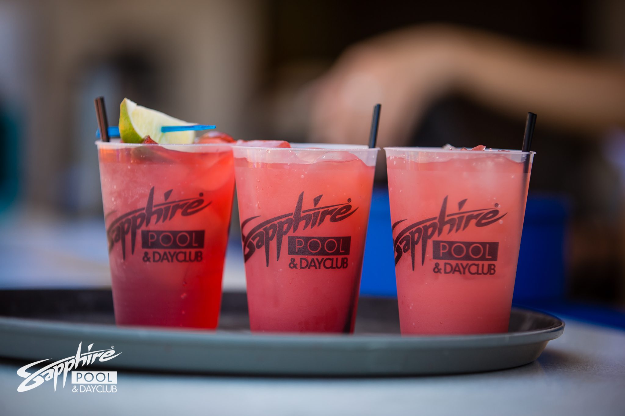 pink slushie drinks at Sapphire pool